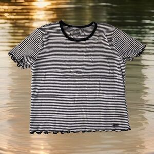 Hollister Must Have Collection Baby Tee White W/black Stripes Size Small